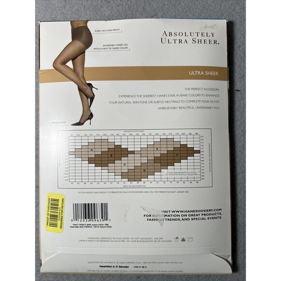 HANES Absolutely Ultra Sheer Control Top Pantyhose Sandalfoot 707 Navy Size F - Picture 3 of 4